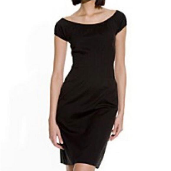 Theory Size 6 Navy Blue Linen Ashby Dress Off The Shoulder Seamed Details Sheath - Picture 9 of 9